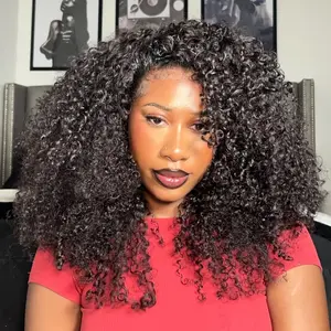 Wear Go Kinky Curly Half Wig Human Hair 18 Inch Glueless Wigs Human Hair 200% Density 3 In 1 Half Wigs for Black Women Curly Seamless Flip Wig Invisible Hairline Beginner Friendly