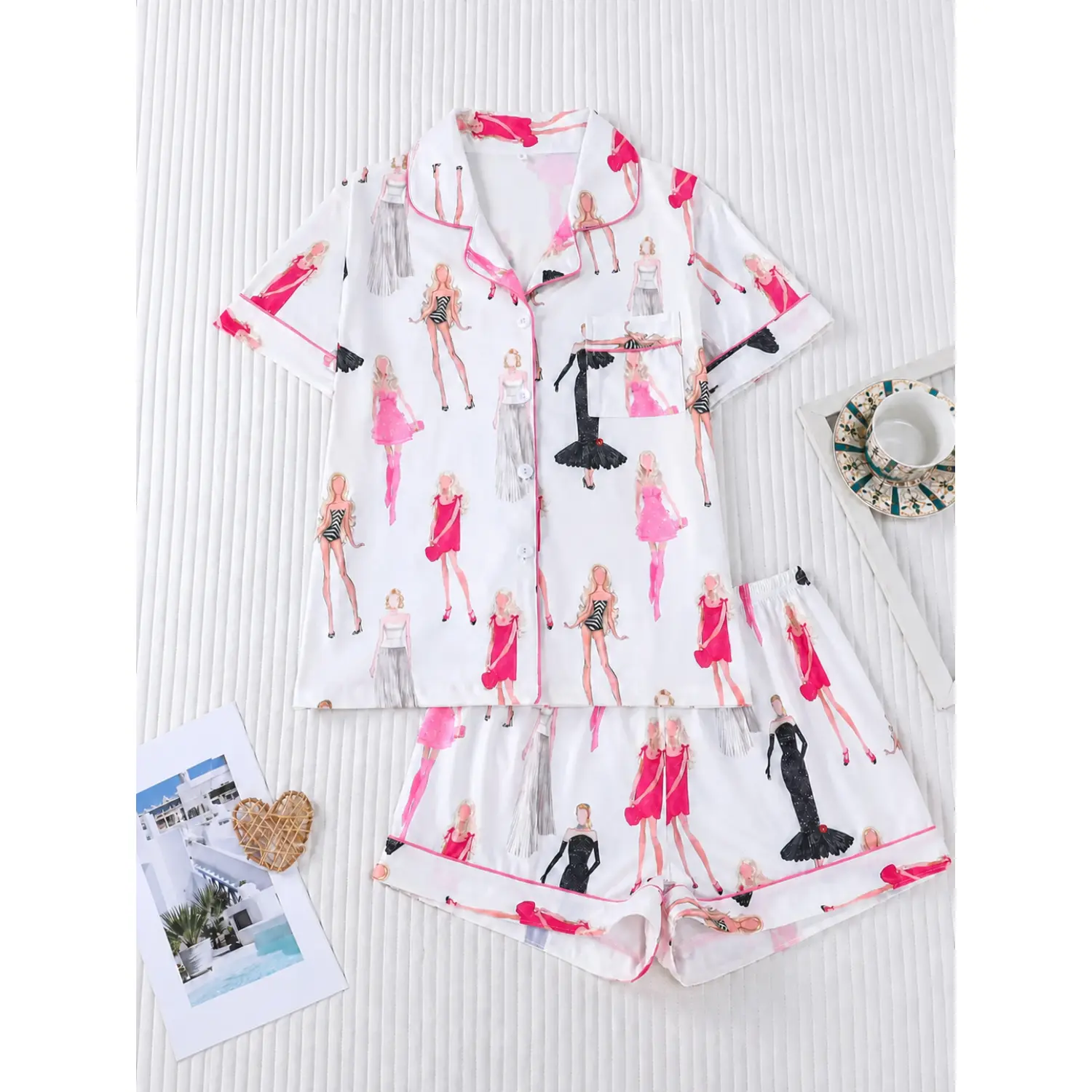 The Eras Tour Film Women's Pajama Set: Short Sleeve Button-Front Soft Top & Elastic Shorts - Comfortable Loungewear & Everyday Sleepwear
