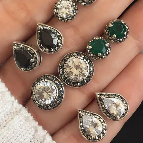 Vintage Water Drop Shaped Artificial Zircon Decorated Earrings, Earring Set, Jewelry for Party, Daily Clothing Decor, Earring Stacks, Earring Pack