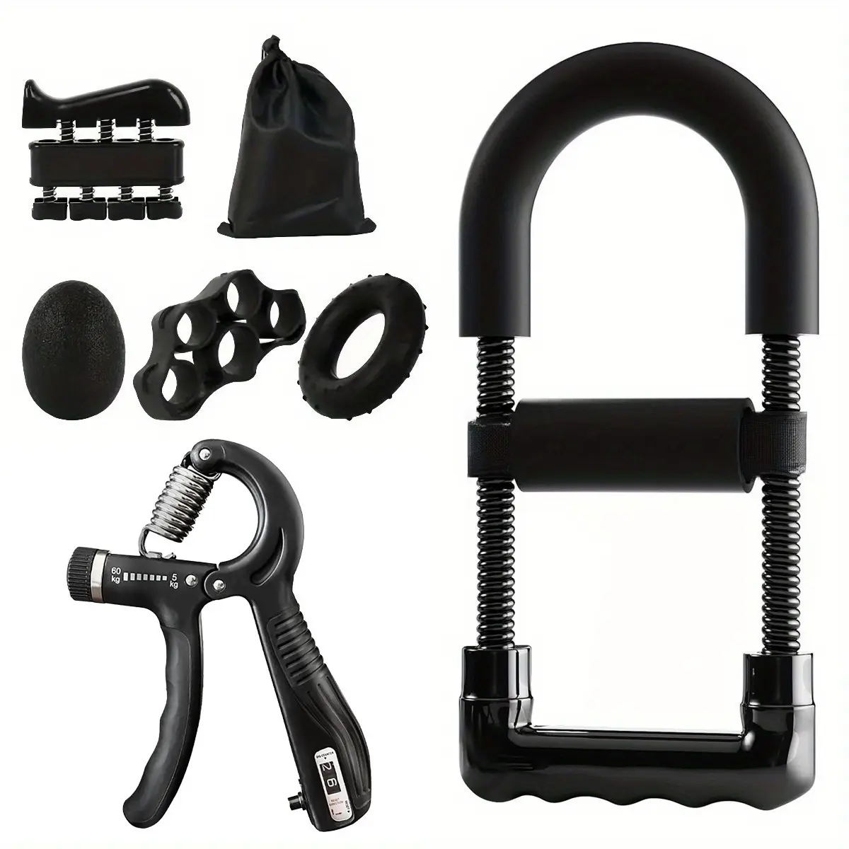 7-Piece Power Training Set - Adjustable Forearm Trainer & Digital Grip Strengthener, Muscle Builder for Hand and Wrist Strength, Ideal for Home Gym Workouts and Rock Climbing Grip Training., Strength Training Equipment