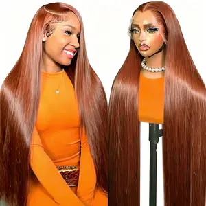 MIRELLE 13x6 Synthetic Ginger Lace Front Wigs for Women HD Transparent Straight Lace Frontal Wig Pre-Plucked with Baby Hair Heat Resistant Fiber 30 Inches 220 Density #350
