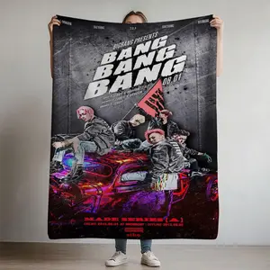 BIGBANG Official Band Merchandise Style Digital Print Fleece Blanket - K-Pop Group Members & Logo Design, Soft Polyester All-Season Throw for Bed, Sofa, Travel - Ideal Gift for Fans 741