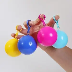 4 portable emergency raincoats, no need to charge, mixed colors, PP material, keychain ball design, suitable for outdoor activities, hiking, fishing, camping, Rainy Day
