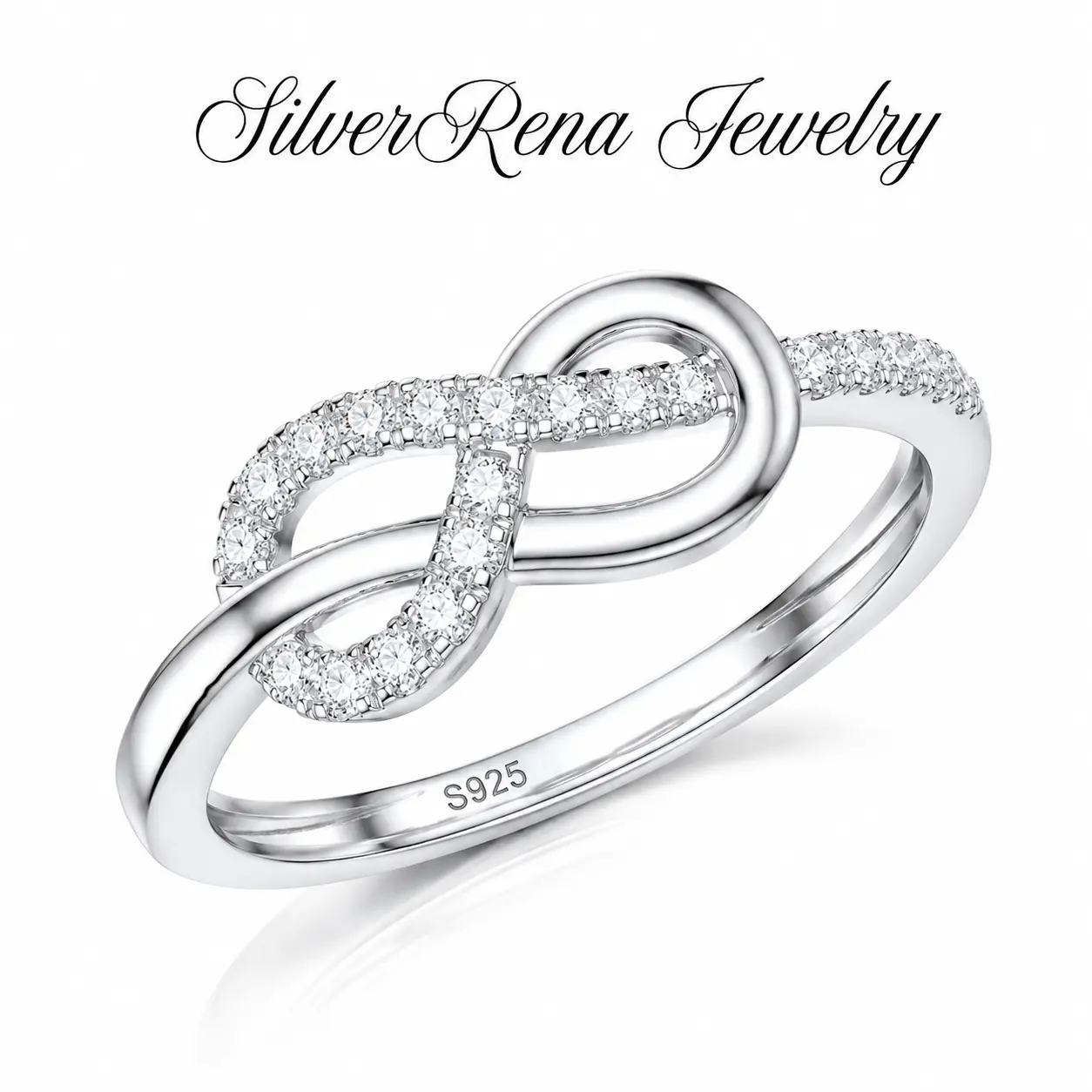 Women's 925 Sterling Silver Infinity Intertwined Band Ring - Circle Interlocking Loop Design, Sparkling Transparent Stone Accents, Elegant Minimalist Band, Daily Wear Jewelry, Anniversary Gift, Sizes 6-10