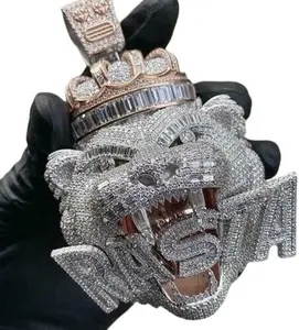 【066】Mega Iced Out Crowned Leopard Panther Pendant | The Apex Predator Statement Piece Rhinestone Decorated Jewelry customizable with engraved letters, logos or patterns Complimentary shipping
