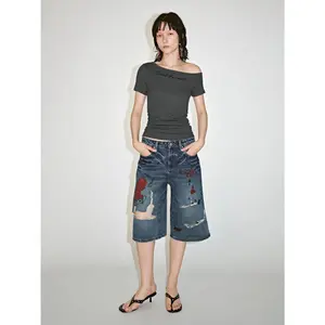 URBAN REVIVO 2026 Summer Printed One Shoulder Ruched T-Shirts