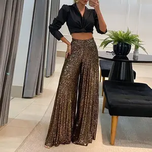 Women's High Waist Allover Sequin Wide Leg Flared Party Pants Party Pants Sparkle Disco Pants Vintage Flare Pants Trousers GlamorousGift