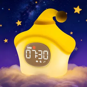 3C9-ADE04  Star Alarm Clock with Night Light for Kids with Sleep Training and Sound Machine,Rechargeable Silicone Lamp OK to Wake Clock,Cute Animal Tabletop Lamp, Perfect Sleep Companion for Boys Girls, Yellow