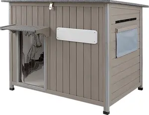 PetsCosset  Large Outdoor Dog House Weatherproof Doghouse for Medium to Large Dogs with Anti Bite Frames Wooden Dog Kennel with Window