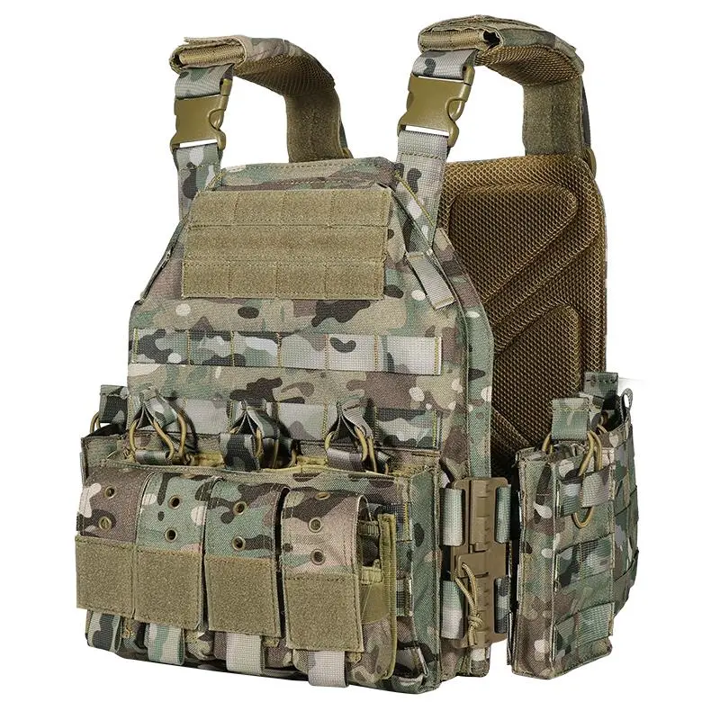 VT-6026-3 QR Outdoor Hunting Sports Vest with Camouflage Design Square Neck Quick Release Multifunctional Vest for Tactical Use All Seasons