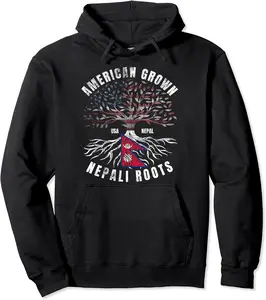 American Grown Nepali Roots Graphic for Man Asian Nepal Flag Pullover Hoodie - Kendrakie Shop 42B0BRQWYM3D