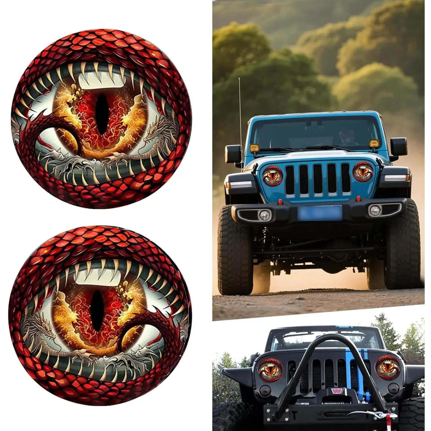 2 PCS Beast Eyes Headlight Decals, 3D Stereo Beast Eyes Stickers, Cool Round Light Decals Decoration for J-eep, Car Body Window Bumper Decoration Stickers for Wrangler (Red Animal Eyes)