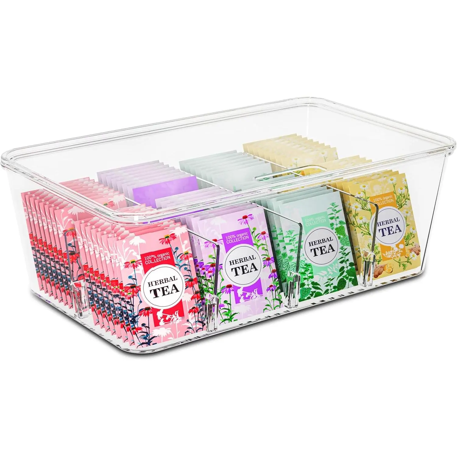 Kichly Home Stackable Tea Bag Organizer with Lid - 1 Pack Kitchen Food Storage Container for Pantry, Cabinet (Snacks, Spices)