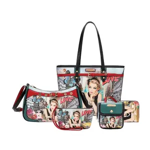Nicole Lee EMOTION 5PC SET TOTE CROSSBODY POUCH COINPURSE AND WALLET Family Yearbook Design Faux Leather Chic Accessory Set