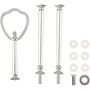 3 Tier 14" Heavy Metal Cake Stand Holder Fruit Plate Stand Fitting Hardware Rod with Stylus (Silver_New_Shield)