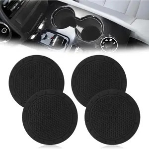 Cup Holder Coaster,  Non-Slip Cup Holder Embedded Decorative, Suitable for   Interior Accessories for Women Men (4 Pcs Black)