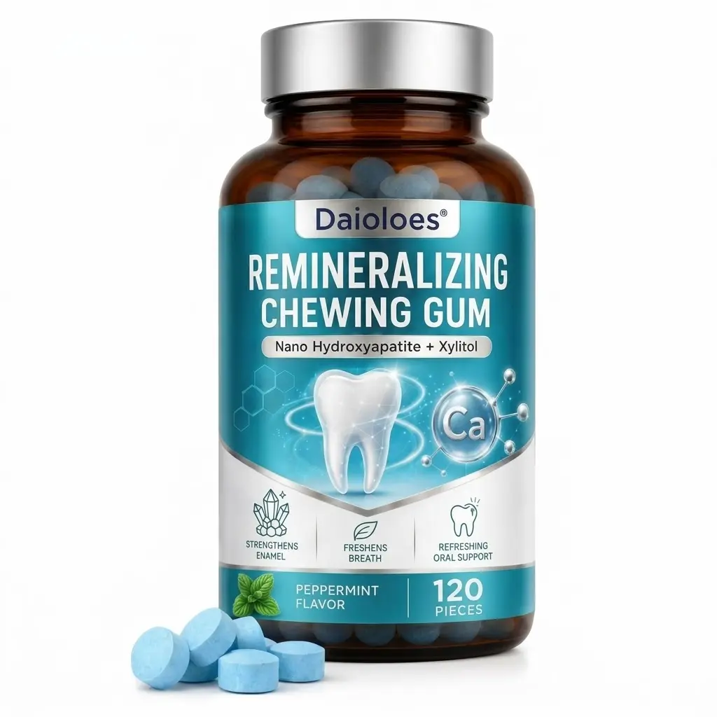 Remineralizing Sugar-Free Chewing Gum - Nano Hydroxyapatite + Xylitol - 120 Peppermint Pieces - Enamel Strength Support, Breath Freshening, Oral Wellness Boost