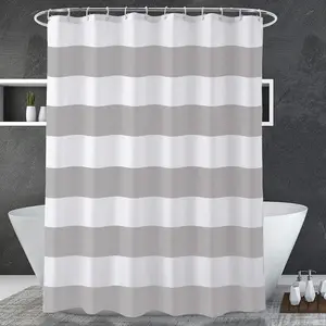 Grey and White Shower Curtain Fabric, Striped Shower Curtain Cloth with Heavy Duty Stones and Rust-Resistent Metal Grommets, 72" W x 72" H