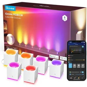 Govee Cube Wall Sconces, RGBIC LED Wall Light Works with Alexa, WiFi Smart Lights for Room Decor, Color Changing Indoor Light Fixture for Bedroom Dining Room, Music Sync, Adjustable Cables, 15ft