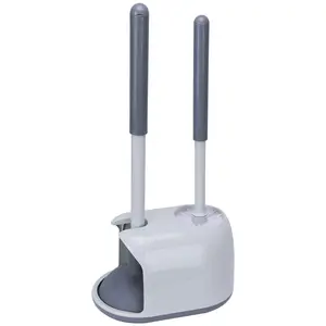 Toilet Plunger and Brush Set, 2 in 1 Toilet Bowl Brush Plunger with Holder Combo Caddy Stand for Bathroom Cleaning Plastic Pack