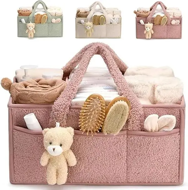 Baby Diaper Caddy Organizer with Handle – Portable Baby Storage Bin for Wipes, Newborn Essentials, Car Use, Boy & Girl Shower Gift Basket Registry Must-Have