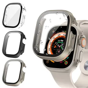 Tensea [3PACK for Apple Watch Ultra 2/Ultra Screen Protector Case 49mm, iWatch Protective Face Cover, Hard PC Bumper Built-in Tempered Glass Film, Ultra-Thin Guard Women Men, 49 mm