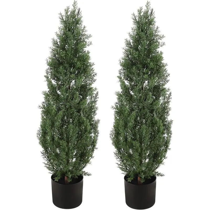 Gaomon Decorative 2-Piece Classy Artificial Topiary Tree Set - 3FT (36.2in Tall) Sturdy Potted Faux Cedar Trees with Iron Frame, Plastic Fruit Ornaments, UV Resistant, Photorealism for Busy Homes' Entryways (10.9in Wide)