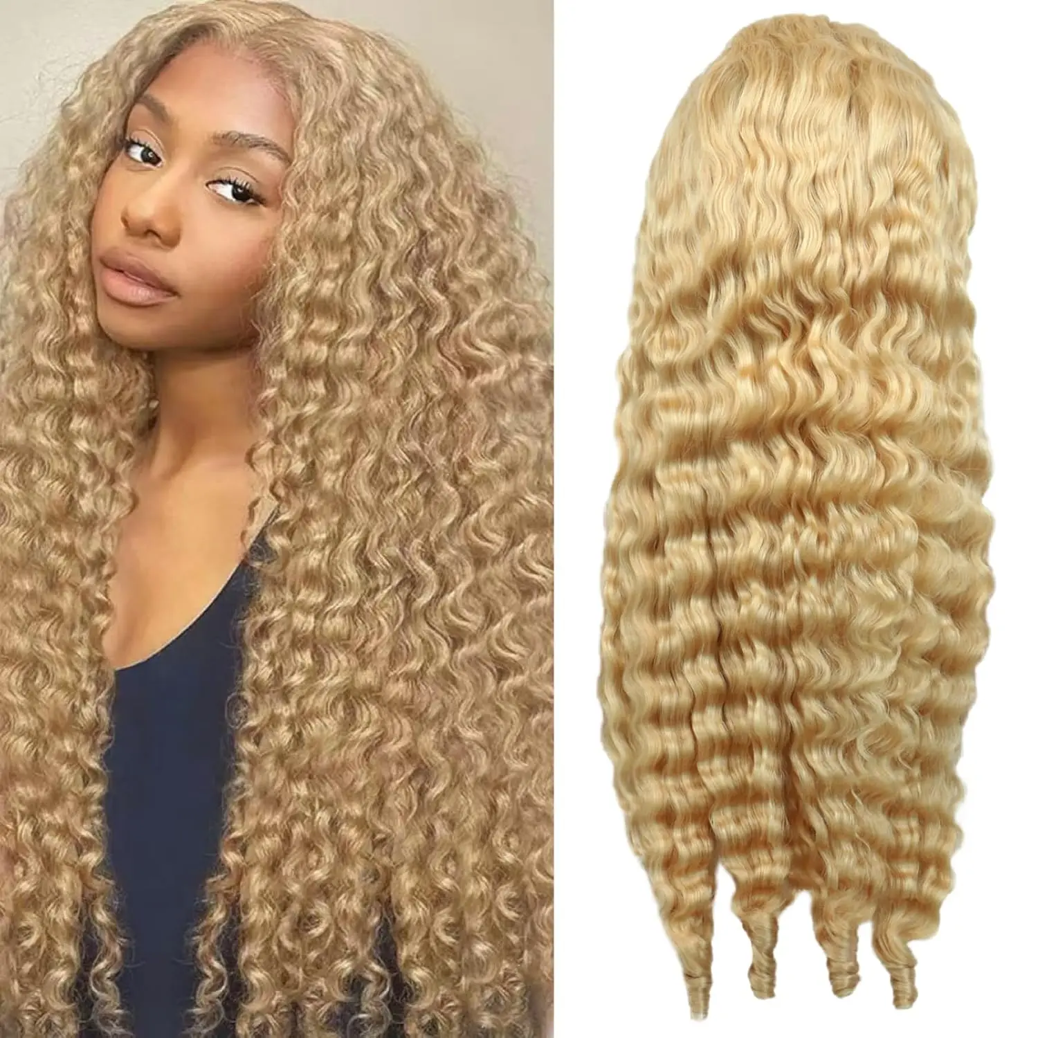 Hotlove 13x6 613 Blonde Burmese Curly Wig Human Hair for Black Women 250 Density HD Lace Front Glueless Pre Plucked Pre Cut Spiral End New Styles Lace Closure Wigs Knotless Wig