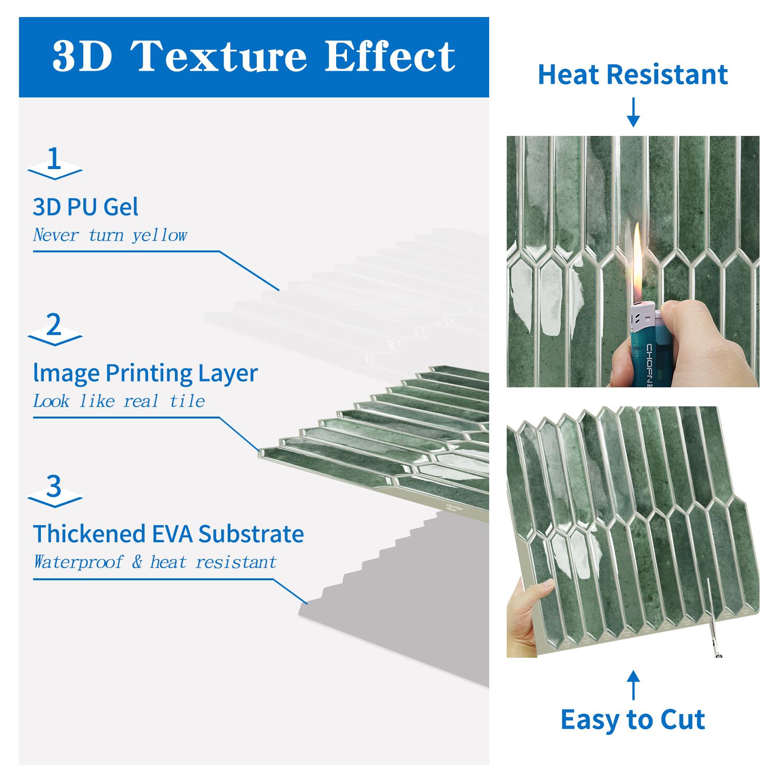 DEWOO Functional wall decor，Green Self-Adhesive Tiles — Waterproof, Moisture-Resistant, and Oil-Repellent; Easy to Install and Remove — Perfect for Interior Decoration.