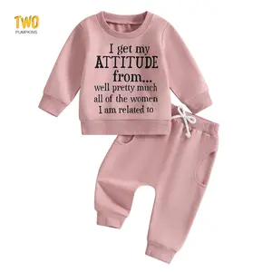Baby Girl Fall Clothes Funny Letter Print Long Sleeve Crew Neck Sweatshirt Casual Pants Set Toddler Winter Outfit