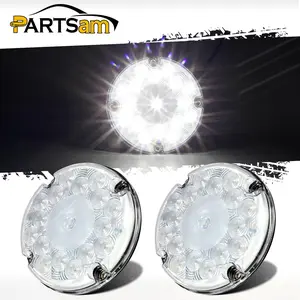 Partsam 2Pcs 7" Round White LED Backup Lights 17 LED Marker Clearance Running Lights Surface Mount for Transit Vehicles Bus Truck Trailers