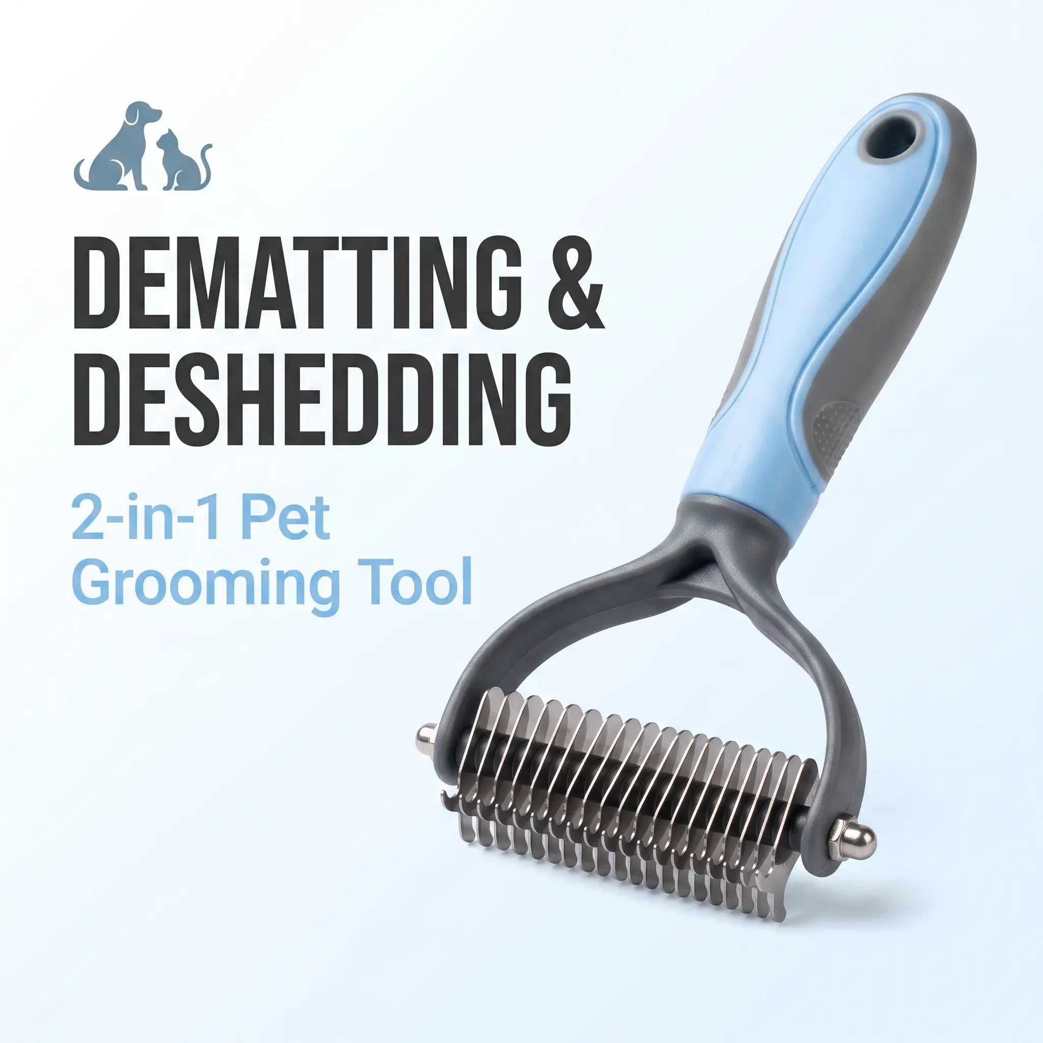 2-in-1 Dog & Cat Grooming Comb - Dual-Sided Dematting & Shedding Brush, Groomer Tools for Fast Mat Tackling, Gentle on Skin, Hair Removal of Loose Fur, Tangles & Knots for Home Use