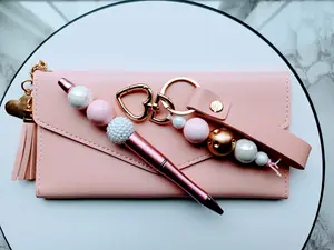 Blush Pink Grab and Go 3 Piece Ink Pen Keychain Wallet Gift Set For Women Gifts For Her Pink Accessory Set