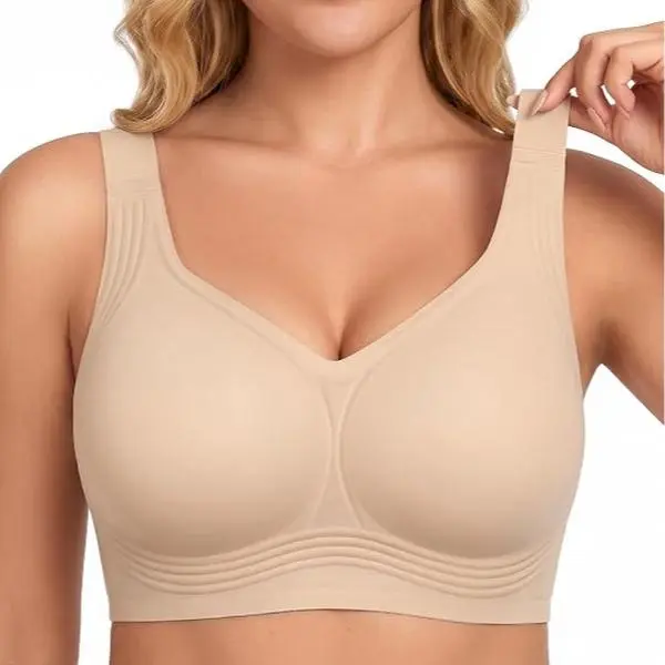 PoseFree Women's Wireless Bras Jelly Bra Plus Size  Full Coverage Seamless Supportive, Back Smoothing T-Shirt Bra with Padded Everyday Bra bralette  Womenswear DealsForYouDays Built In Bra Hybrid Bra Bridal Nude
