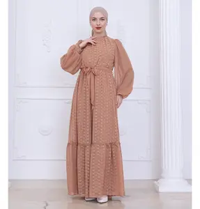 Muslim Women's Swirl Embroidered Maxi Dress - 70164 Cappuccino