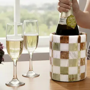 Elborse Marble Wine Chiller Bucket 6.5" Handmade Beverage Cooler and Champagne bucket for Bar Accessories, Ideal Easter Party Decorations Wine Bottle Holder and Small Cooler for Home Decoration