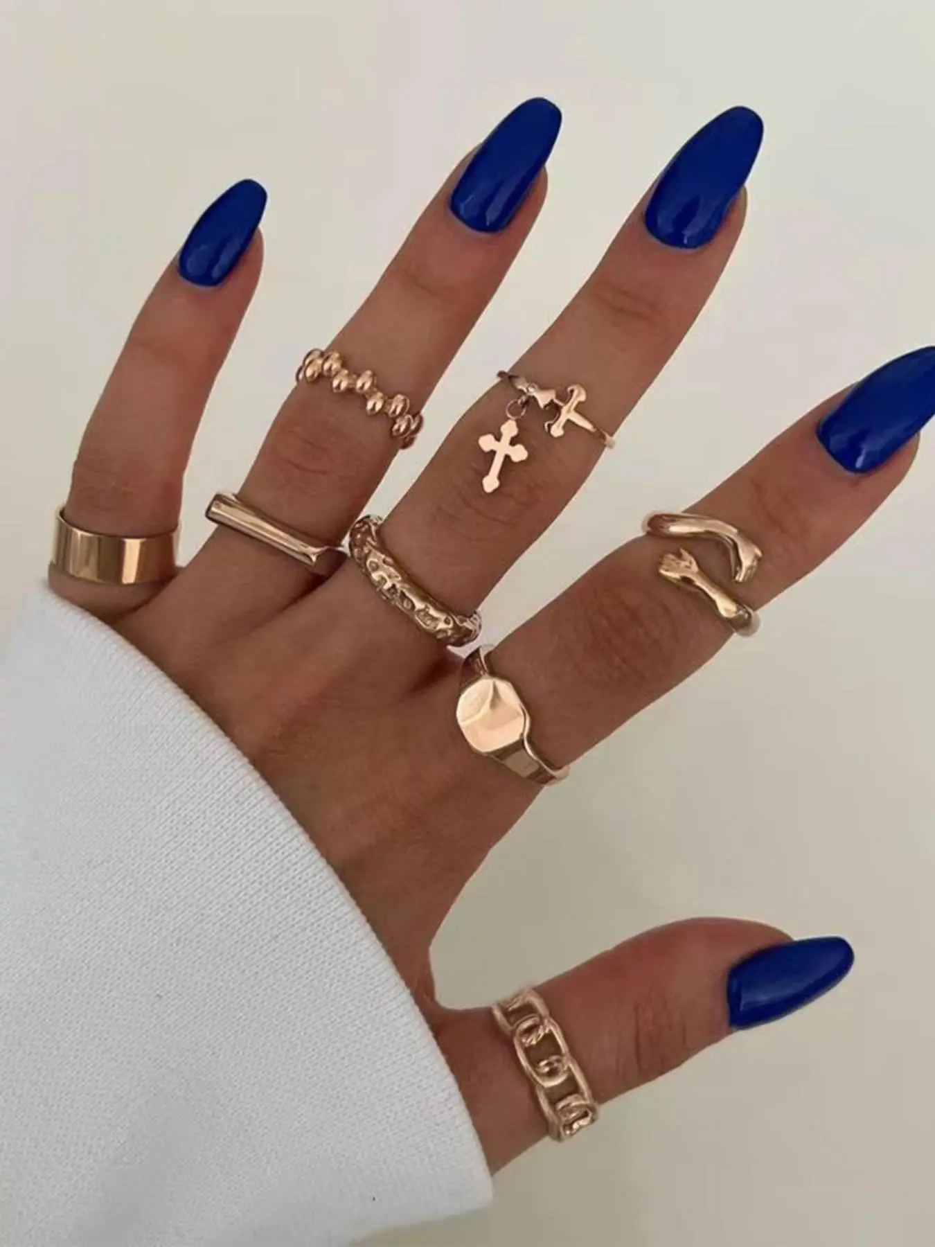 8pcs/set Cross Geometric Design Texture Promise Rings for Women, 2024 New Fashion All-match Accessories for Women & Girls, Vintage Rings Jewelry, Cute
