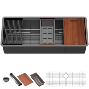 Lordear 45 Inch Undermount Kitchen Sink Super Large Ledge Workstation 16 Gauge Stainless Steel Single Bowl Under Counter Kitchen Sink with Built-in Accessories 45''x19''x10''