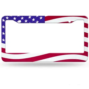 American Flag Stainless Steel - Round-Hole License Plate Frame | Alumina, Funny, 2-Hole, 12 x 6 Inch | Car Accessories Number Plates