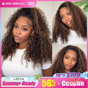 [WEAR GO HALF WIG] ISEE HAIR Wear Go 1B/30 Highlight Half Wig Water Wave 180% Natural Density Invisible Hairline Glueless Human Hair Wigs Seamless Flip Over Wig Natural Look Beginner Friendly #ISEECrochetNewArrivals #SummerVibes