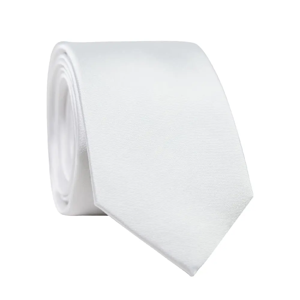 DAZI Men's Skinny Tie, Solid Satin Ties, 2.5" Wide Neckties, Solid Pure Color Formal Necktie (White)