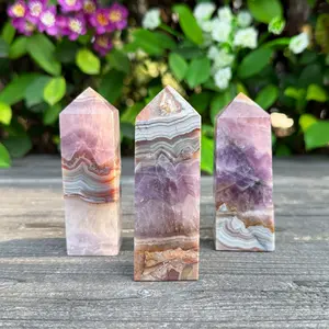 Genuine Amethyst-Lace Agate Crystal Tower Point Wand - Reiki Chakra Mineral Specimen Obelisk, Natural Stone Decor for Home & Gifting