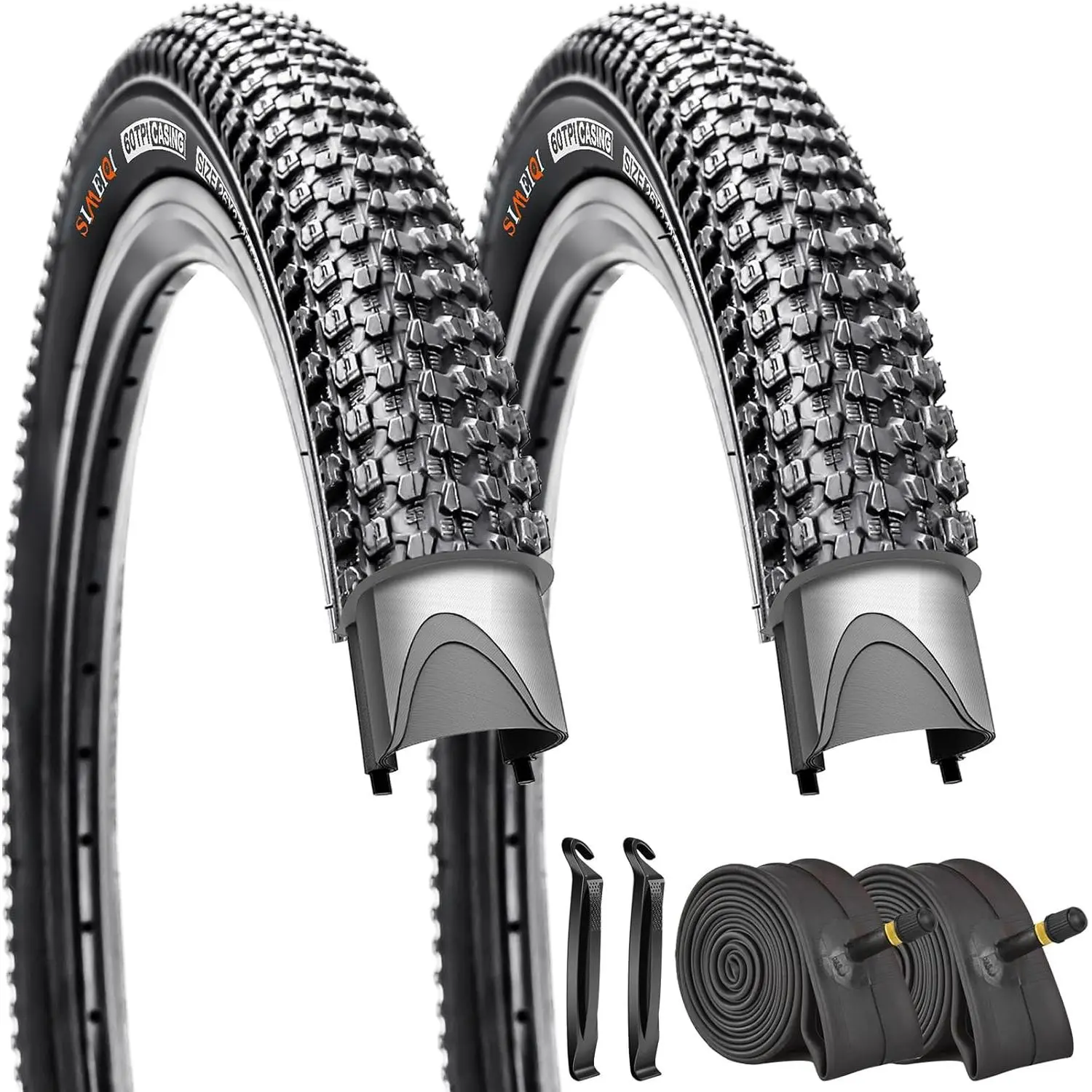 2 Pack 26 Inch Bike Tires 26x1.95/26x2.125, 60TPI Folding Mountain Bicycle Tires with Inner Tubes & Tire Levers, Replacement Tyres for City Road Trail Riding bike tires