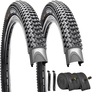2 Pack 26 Inch Bike Tires 26x1.95/26x2.125, 60TPI Folding Mountain Bicycle Tires with Inner Tubes & Tire Levers, Replacement Tyres for City Road Trail Riding bike tires