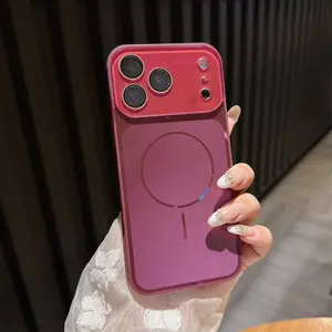 Streamer Sec Magnetic Smartphone Case for iPhone 17 Pro Max & 16 Pro Max, Gradient Rose Red Semi-Transparent Matte Back, Full-Cover Camera Lens Protector, Gold Metal Ring, MagSafe Support, Slim Cellphone Tech Accessory Protector for Women