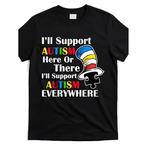 Support Autism Here Or There And Everywhere T Shirt_Sah45245 At_Black_Product_Image [Cool Design] Street Trending Style Women'S Tee Comfortable Cotton Round Neck Shorts Same Gender Design And Sleeves Men'S T Shirts