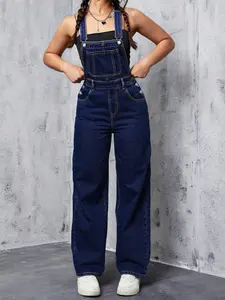 Women's Adjustable Strap Denim Workwear Jumpsuit, Loose Fit Fashion Casual Overall, Spring & Fall Style, Comfortable and Stylish, Denim Bib Overalls