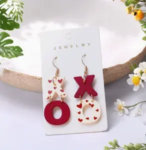 Trendy Heart-Printed Burgundy Acrylic Pendant Earrings Durable Material Charming Colors Perfect for Everyday Wear or Parties Great Gift Choice Lightweight Birthday Present accessories for women men's accessories