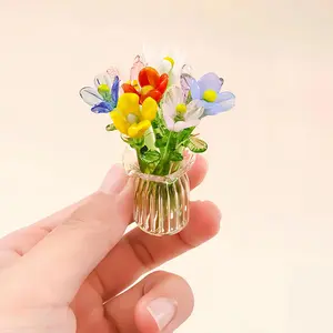 8-Pack Delicate Hand Blown Glass Flower Ornaments – Small Handcrafted Miniature Desk & Bookshelf Decorations, Elegant Home & Office Display, Unique Collectible Gift-Ready Accents