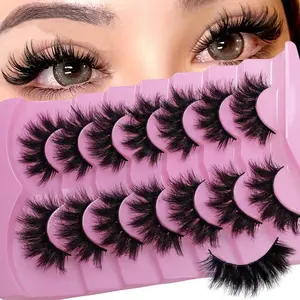 Natural Look False Eyelashes, 7 Pairs Fluffy Curling Faux Cluster Lashes, Volumized False Eyelashes, High Quality Eyelashes for Women and Girls Eye Makeup Enhancement